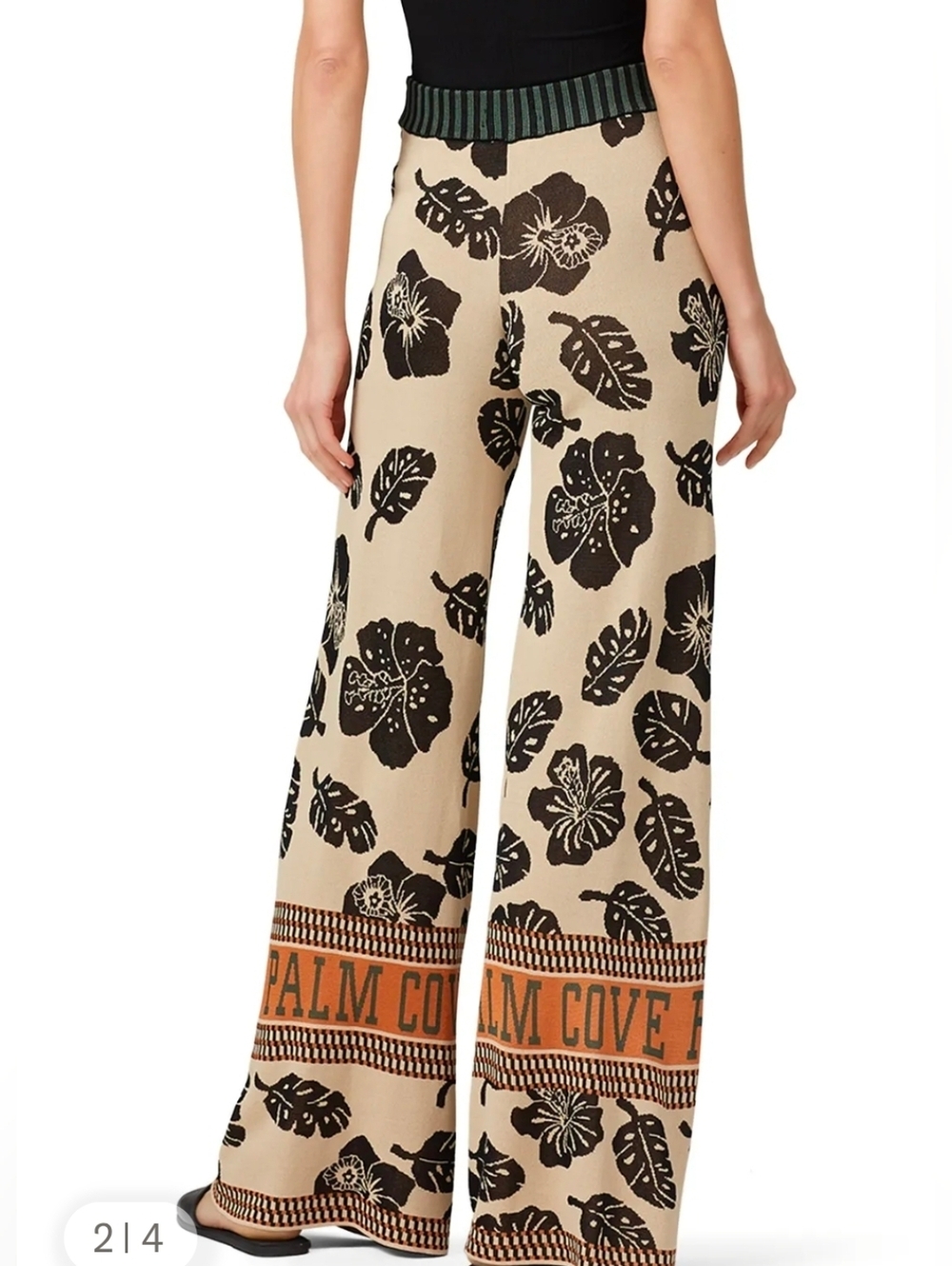 Scotch & Soda Palm Cove Knit Printed Wide Leg Pants Size XS Black/Beige - Picture 2 of 11